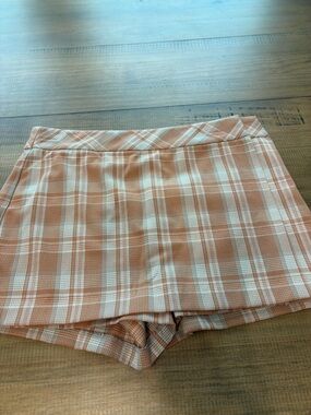 Sunday Best Peach Plaid High-Waist Skort